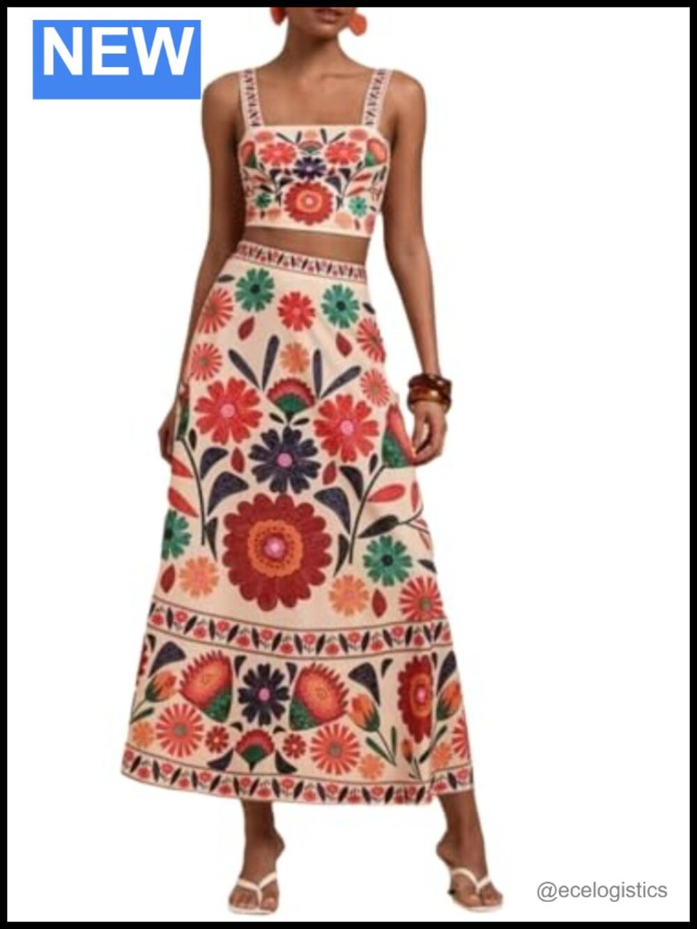 Women's 2 Piece Outfit Floral Crop Top & Maxi Skirt Set